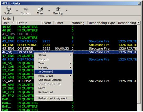 An Example of Response Management - Setting a Unit as "In Command" An Example of Response Management - Setting a Unit as "In Command"