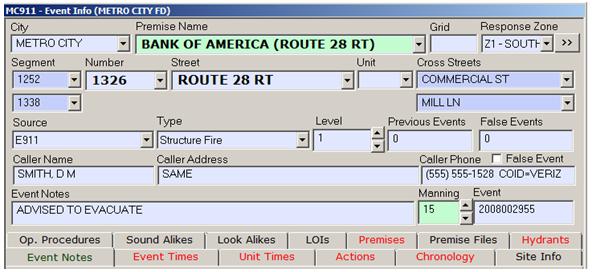 An Example of a Completed EME Call Taking Section  An Example of a Completed EME Call Taking Section