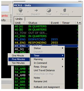 Right-Clicking on a Unit and Selecting a Timer Option  Right-Clicking on a Unit and Selecting a Timer Option
