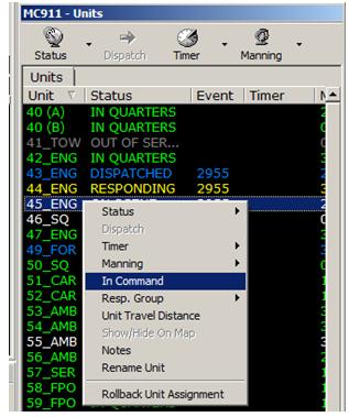 Right-Clicking on a Unit and Setting it "In Command"  Right-Clicking on a Unit and Setting it "In Command"