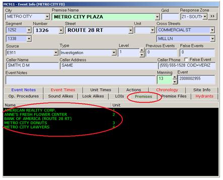 Premises Tab with Related Premise Info Highlighted  Premises Tab with Related Premise Info Highlighted